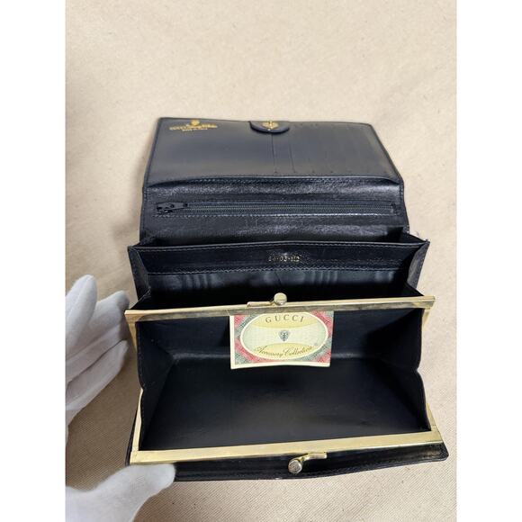 Vintage Gucci Wallet Womens One Size Black Leather Canvas Logo Trifold Italy - Picture 13 of 14